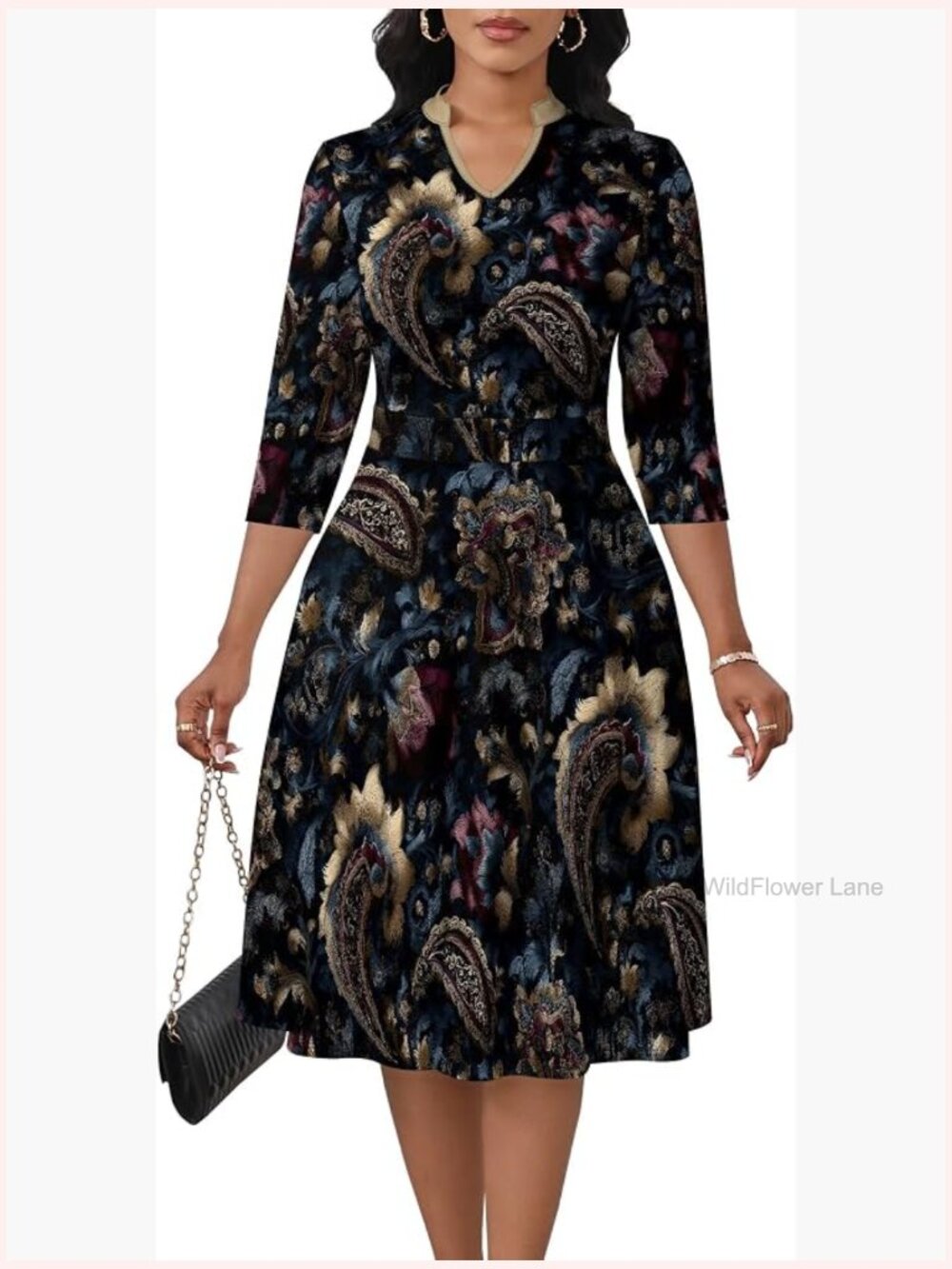 Fit and Flare A-Line Midi Dress with Pockets Semi-Formal Church Wedding Guest